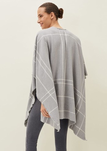 Phase Eight Shauna Check Cape Scarves Grey Australia | CX9540172